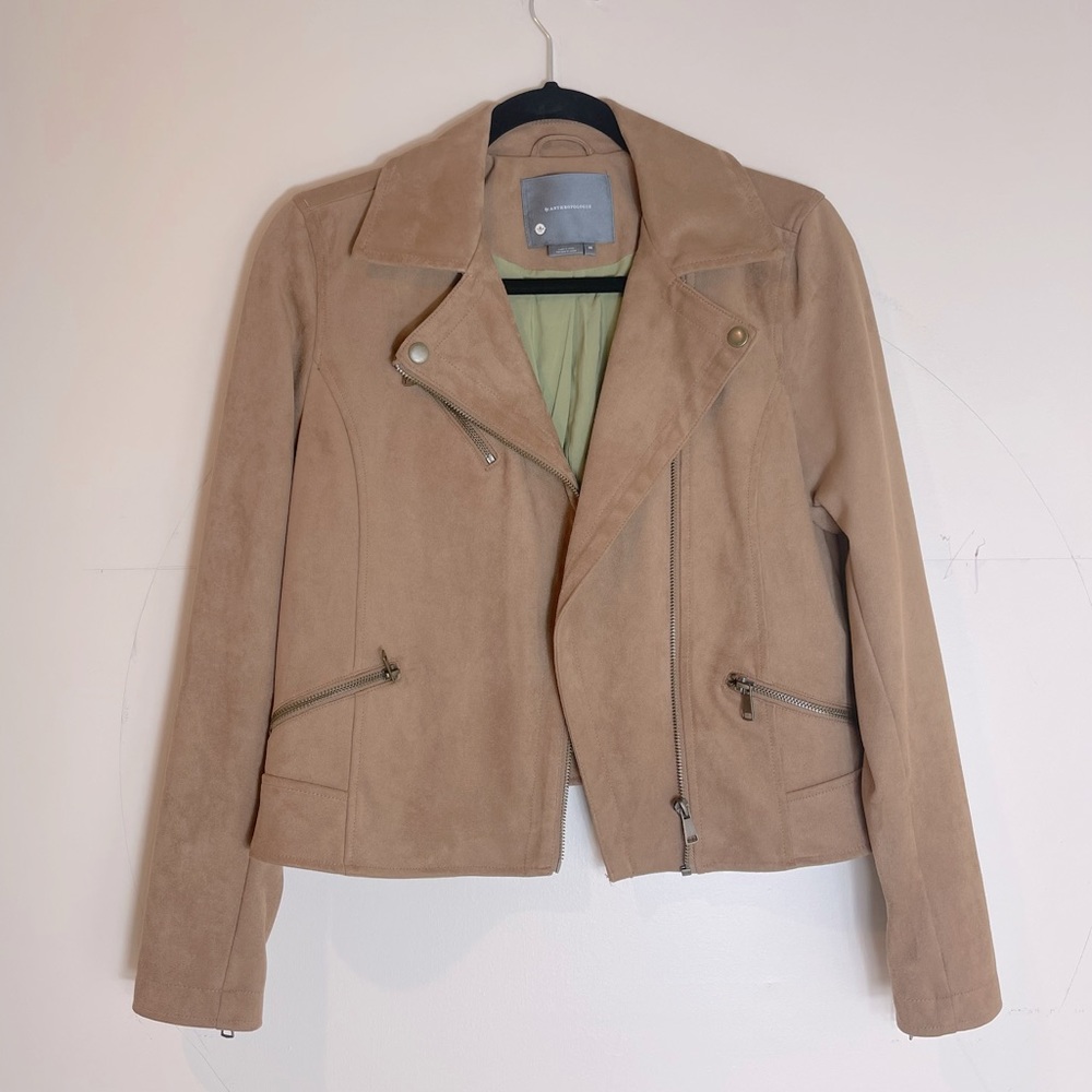 Anthropologie Faux Suede Moto Jacket - S - Brown Taupe Tan